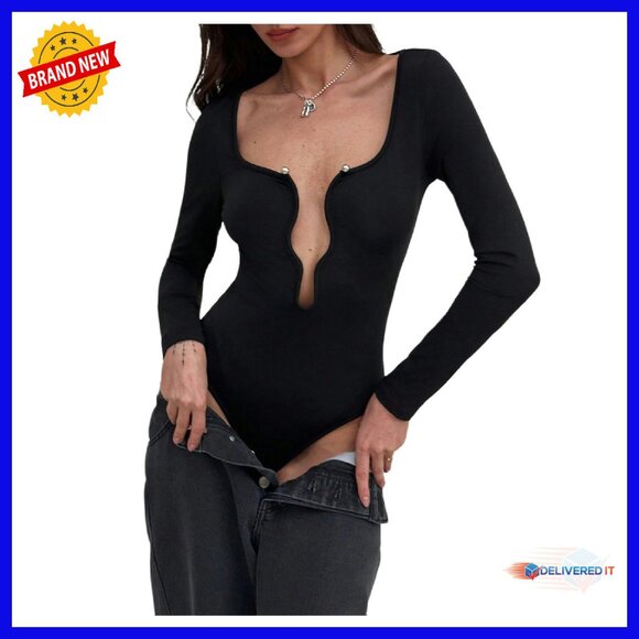Long Sleeve Bodysuit Romper Slim Fit Stretch Fabric Date Night